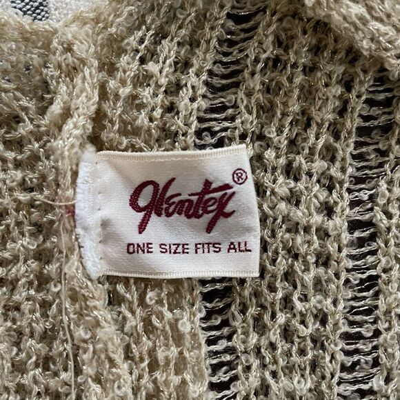Vintage Glentex Tan Gold Shrug Sweater Tie Front Cardigan Open Weave OSFM S M - Picture 7 of 8